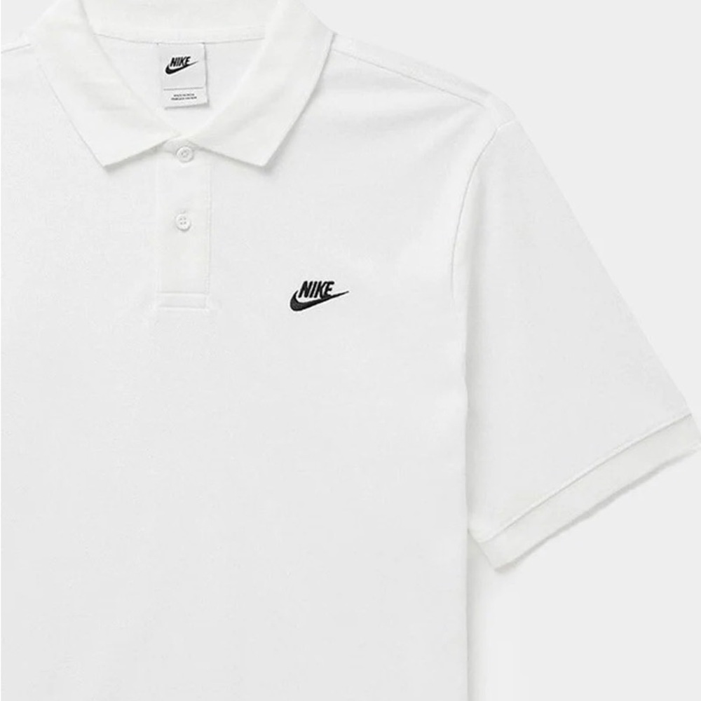 New Nike Men’s White Polo with Black Swoosh Classic Logo